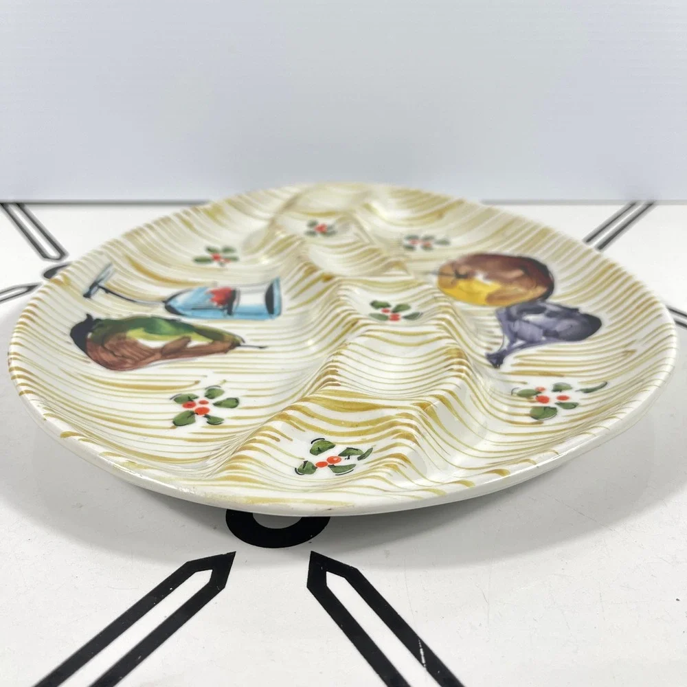 Vintage Hand Painted Italian Ceramic Fruit Wine Egg‎ Platter Made in Italy